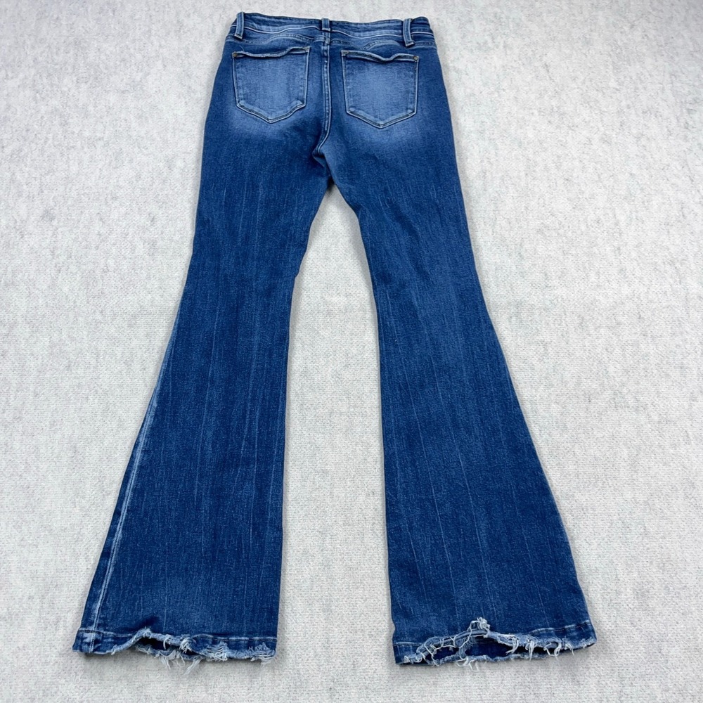 Women’s Distressed Dark Blue Flare Jeans - Picture 2 of 15